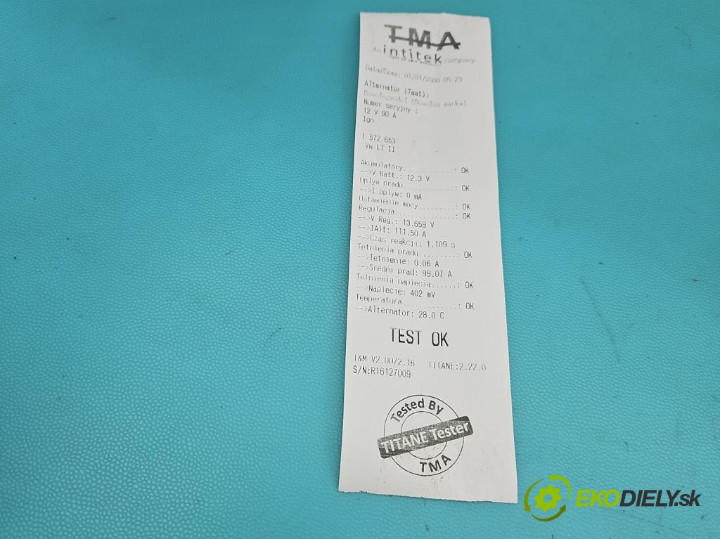 Vw LT II 1996-2006 2.5 tdi 109 HP manual 80 kW 2461 cm3 5- Alternator 0124325004 (Alternátor)