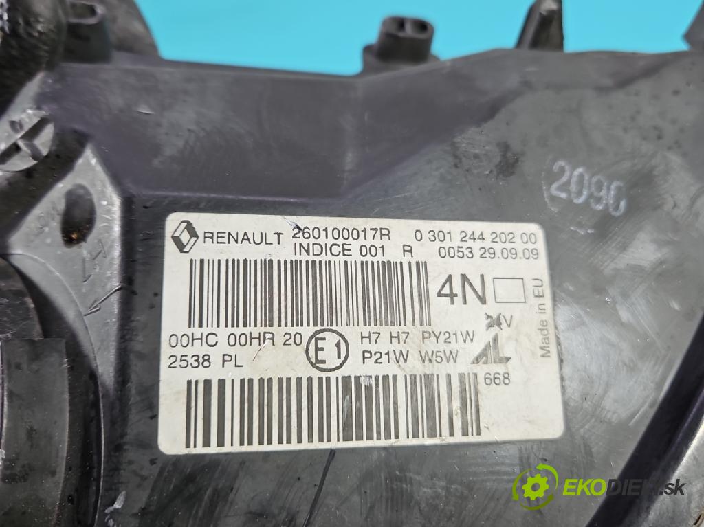 Renault Megane III 2008-2016 2.0 Tce 179KM manual 132 kW 1998 cm3 5- Reflektor: pravý 260100017R (Svetlo predné pravé)