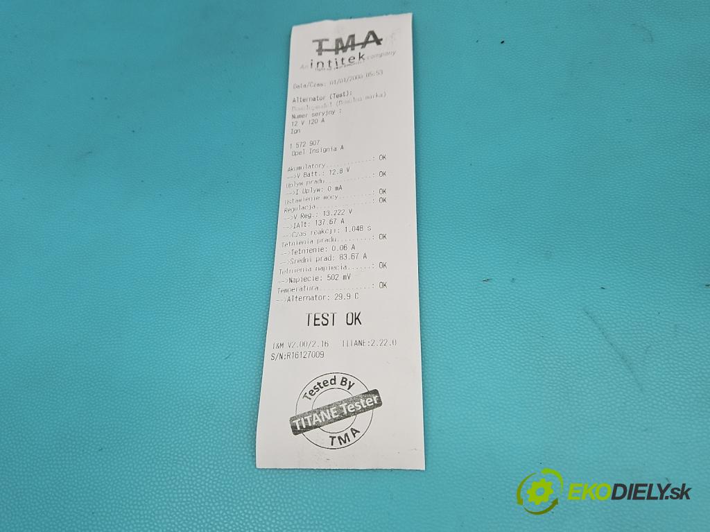 Opel Insignia A 2008-2017 2.0 cdti 160 HP manual 118 kW 1956 cm3 5- Alternator 13502582 (Alternátor)