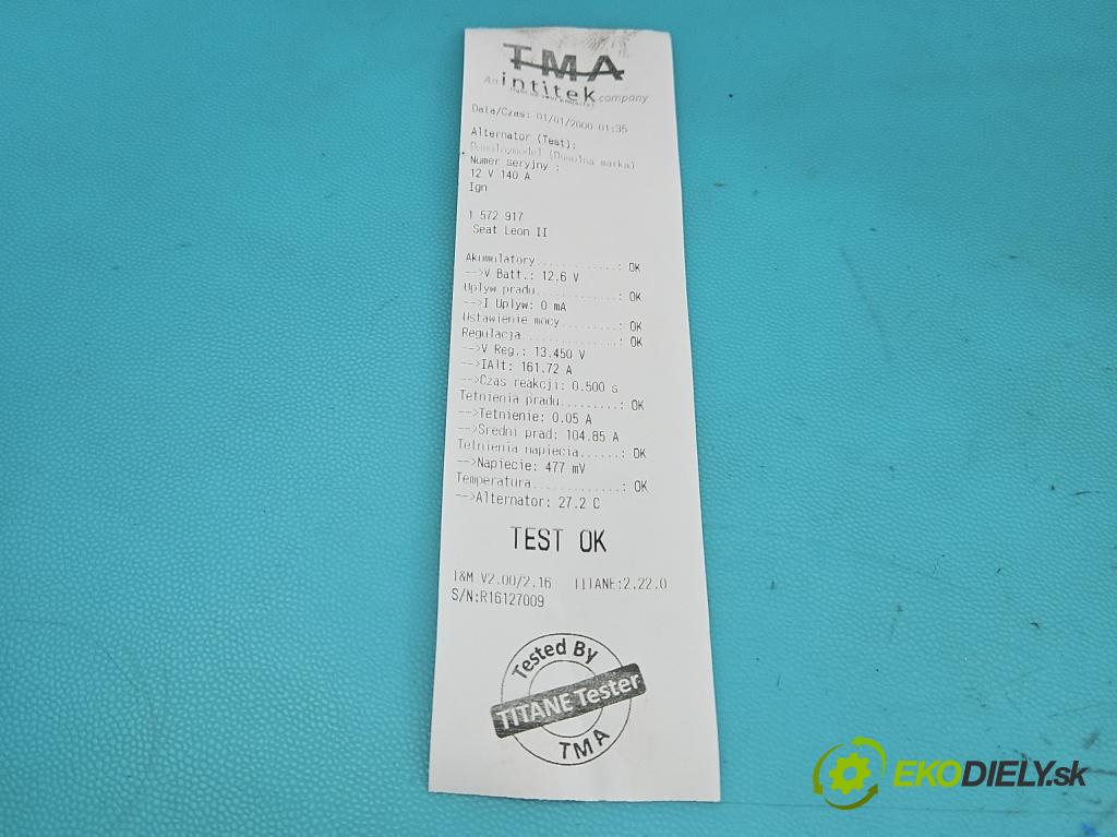 Seat Leon II 2005-2012 1.6 SR 102 HP manual 75 kW 1595 cm3 5- Alternator 06F903023F (Alternátor)