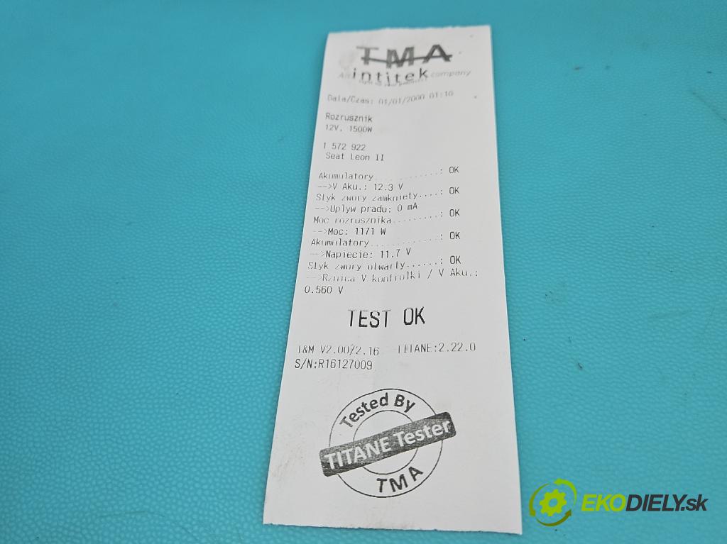 Seat Leon II 2005-2012 1.6 SR 102 HP manual 75 kW 1595 cm3 5- štartér 0001120408 (Štartér)