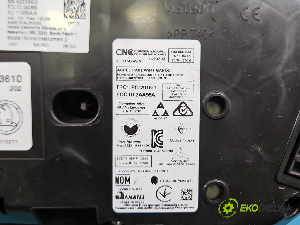 Skoda Octavia III 2013- 1.5 TSI 150 HP manual 110 kW 1498 cm3 5- prístrojovka/ budíky 5E0920780F (Prístrojová doska)