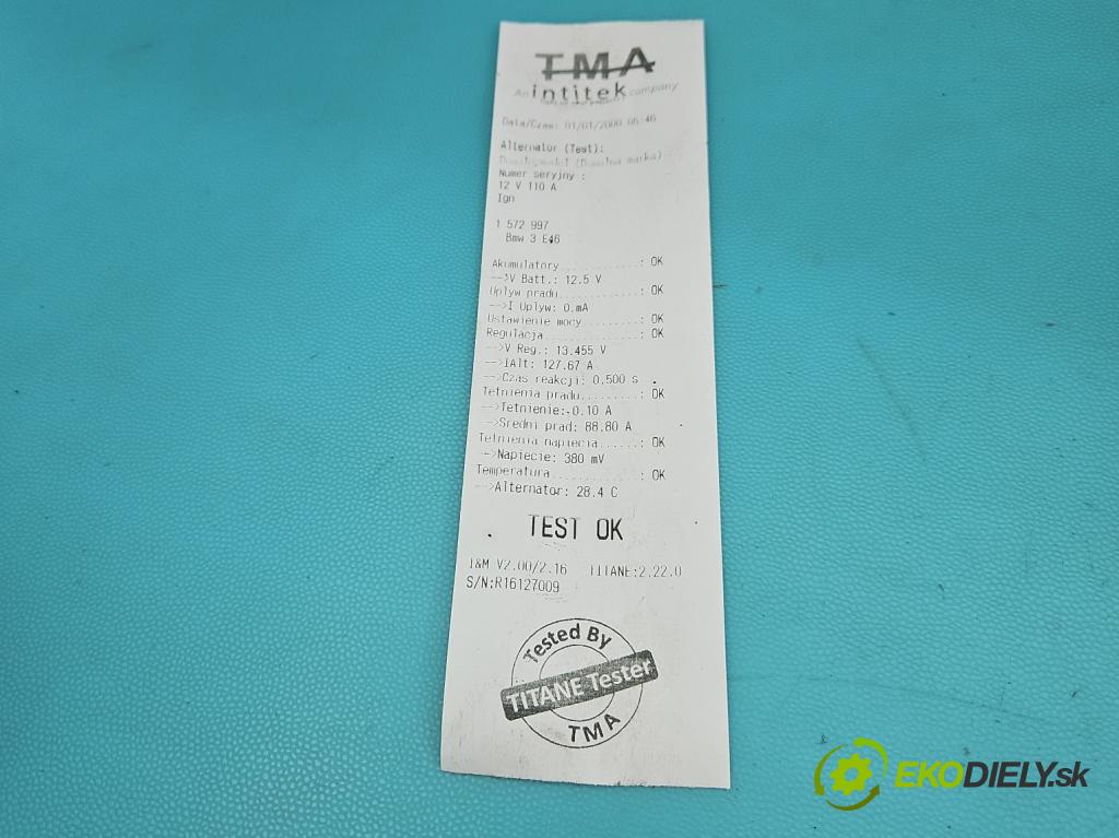 Bmw 3 E46 1998-2007 2.0 16V 143 HP manual 105 kW 1995 cm3 4- Alternator  (Alternátor)