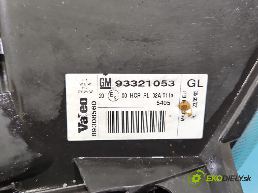 Opel Meriva A 2002-2010 1.6 16V 101 HP manual 74 kW 1598 cm3 5- Reflektor: pravý 93321053 (Svetlo predné pravé)
