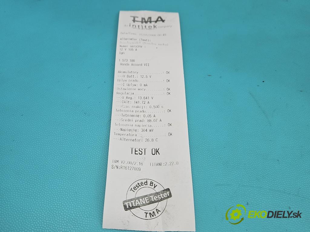 Honda Accord VII 2002-2008 2.4 16V K24A3: 190 HP automatic 140 kW 2354 cm3 4- Alternator 021080-2080 (Alternátor)