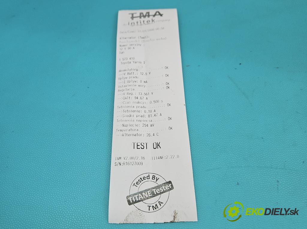 Toyota Yaris I 1999-2005 1.4 D4D 75 HP manual 55 kW 1364 cm3 5- Alternator 27060-33040 (Alternátor)