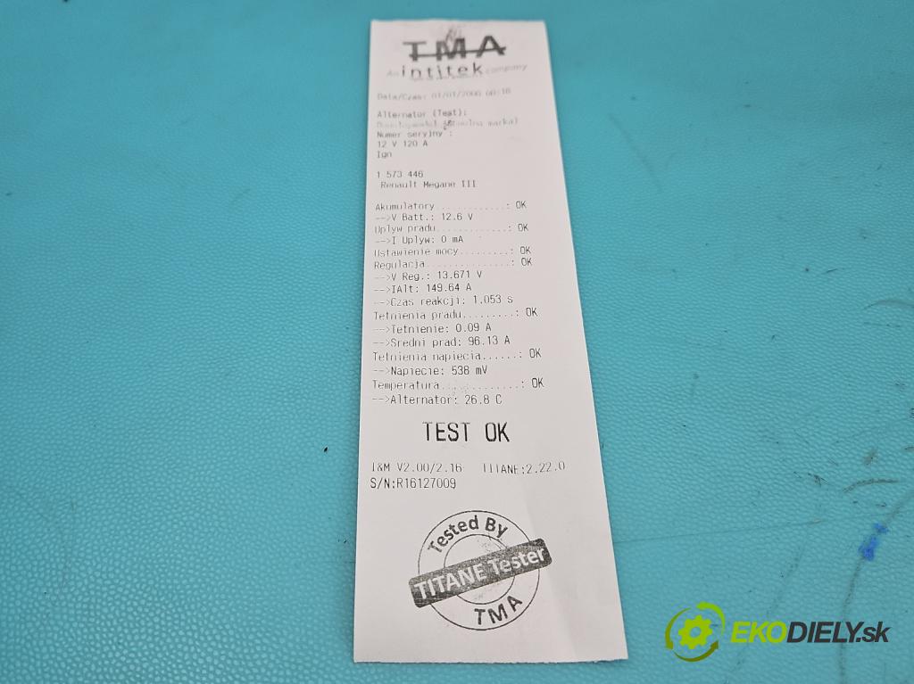 Renault Megane III 2008-2016 2.0 Tce 179KM manual 132 kW 1998 cm3 5- Alternator  (Alternátor)