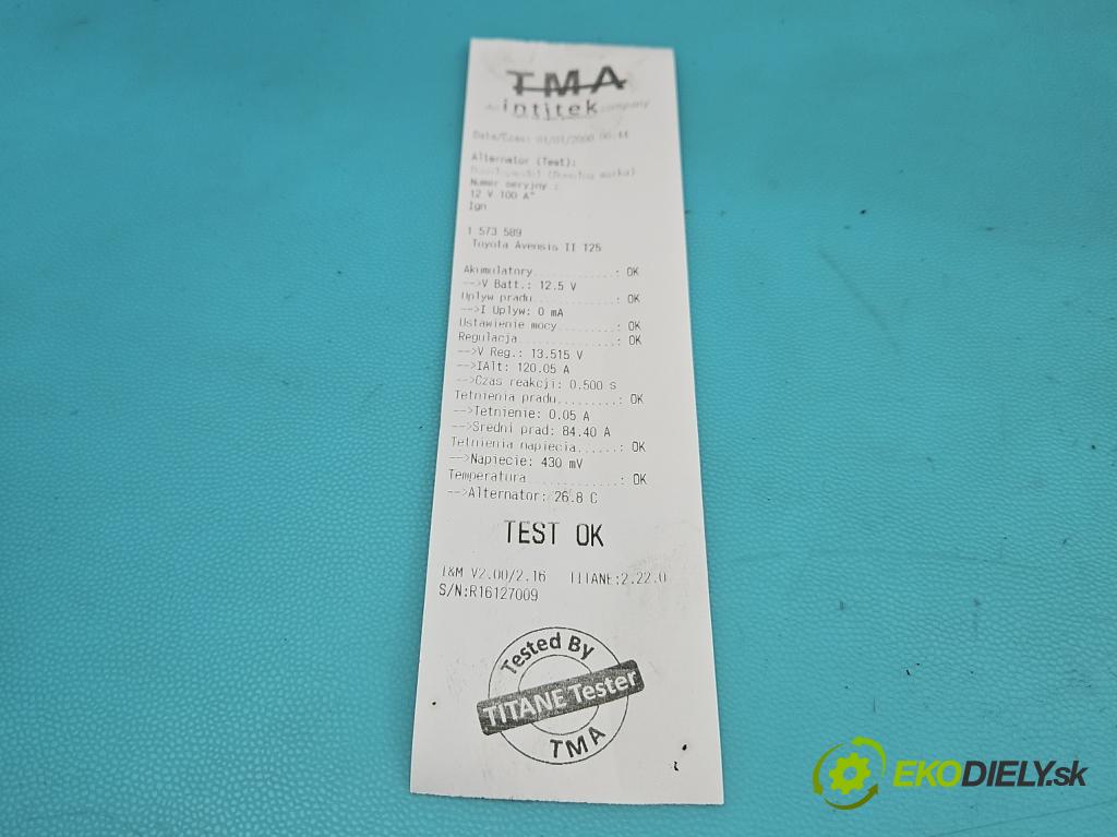 Toyota Avensis II T25 2003-2008 2.0 D4D 126 hp manual 93 kW 1998 cm3 5- Alternator 021080-6060 (Alternátor)