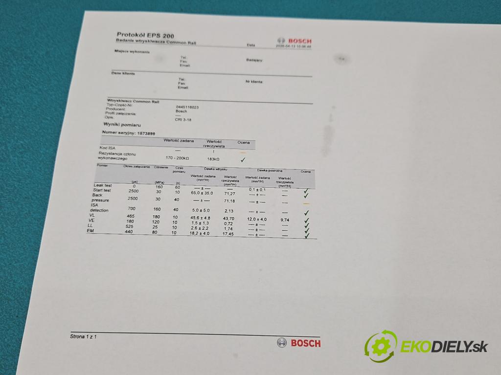 Audi A5 8T 2007-2016 3.0 tdi 239KM automatic 176 kW 2967 cm3 5- vstrek 0445116023 (Vstrekovač paliva)
