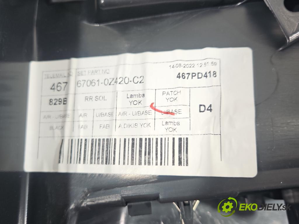 Toyota Corolla E21 2019- 1.5 12V 125 HP automatic 92 kW 1490 cm3 4- Čalounictví: dvere zadné ľavé 67061-0Z420-C2