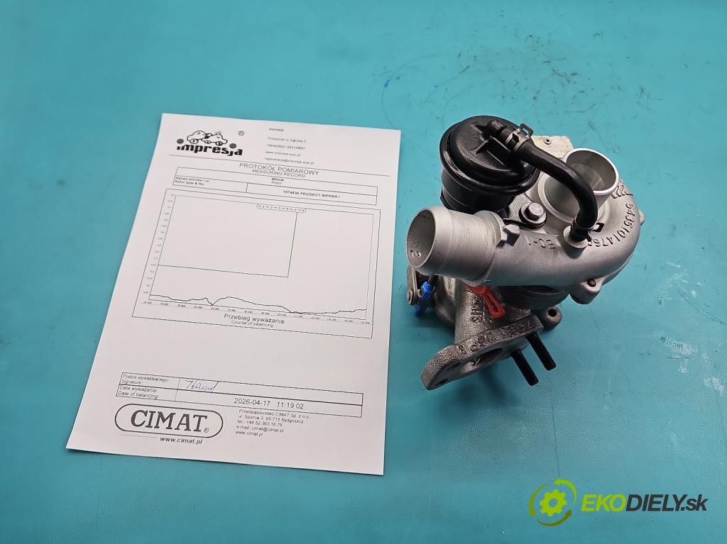 Peugeot Bipper 1.4 hdi 68 HP manual 50 kW 1399 cm3 5- turbodúchadlo, turbo repasovaná 54359700021