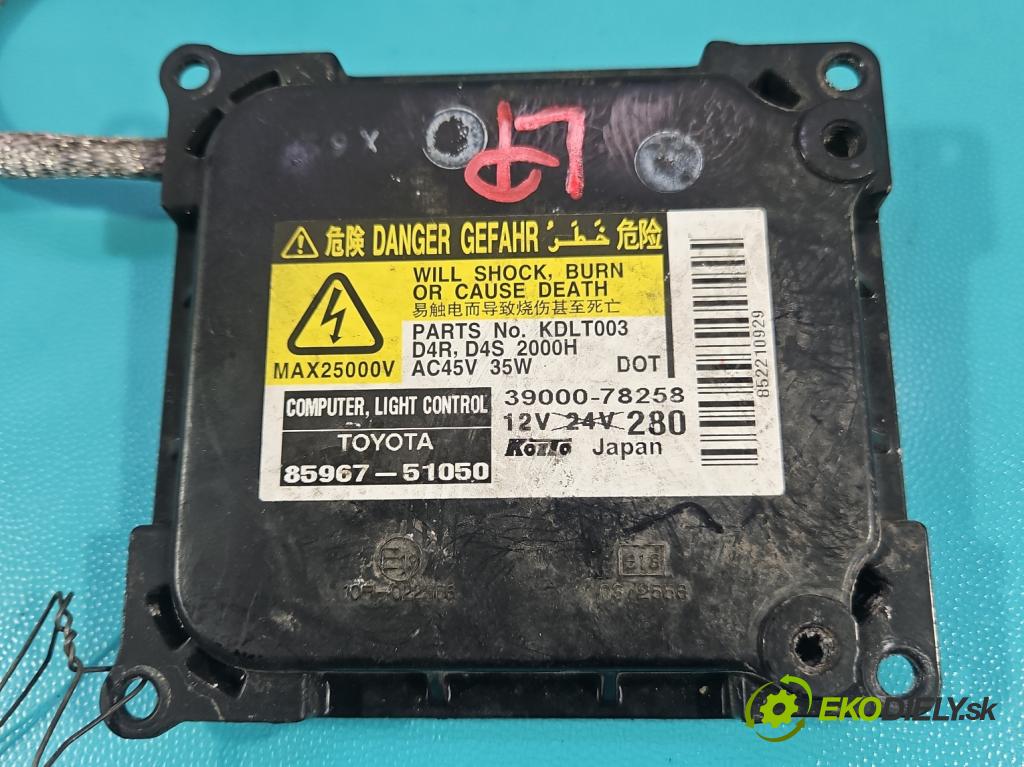 Toyota Avensis III T27 2009-2018 2.2 D4D 150 hp manual 110 kW 2231 cm3 5- měnič xenon 85967-51050 (Řídící jednotka xenonu)