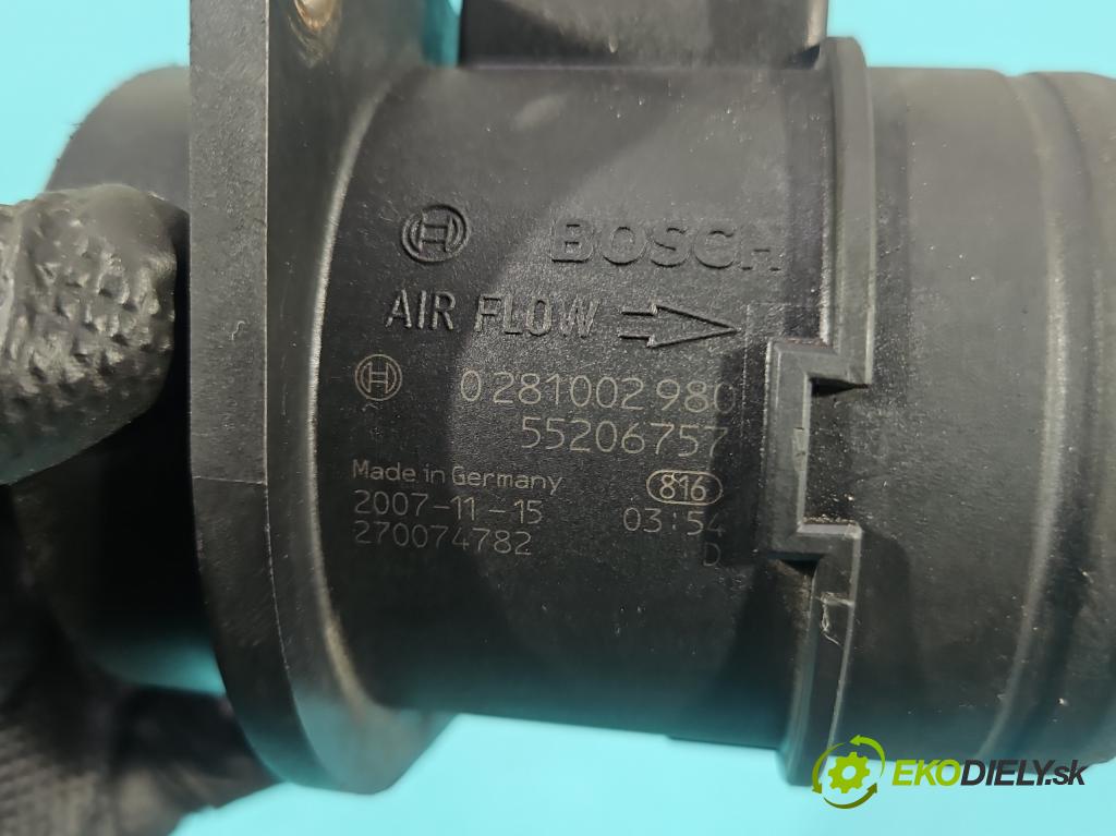 Fiat 500 2007-2020 1.3 jtd 75 HP manual 55 kW 1248 cm3 3- průtokoměr: 0281002980 (Váha vzduchu)