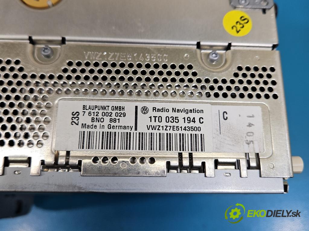 Vw Golf V 2003-2009 1.9 tdi 105 HP manual 77 kW 1896 cm3 5- Radio originál 1T0035194C