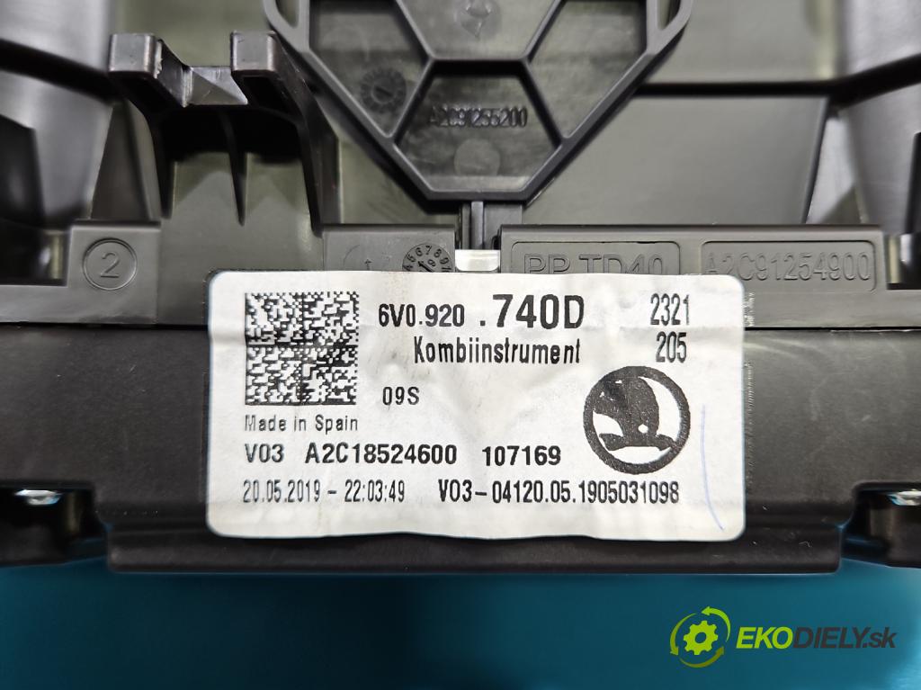 Skoda Fabia III 2014- 2021 1.0 TSI 95 HP manual 70 kW 999 cm3 5- prístrojovka/ budíky 6V0920740D (Prístrojová doska)