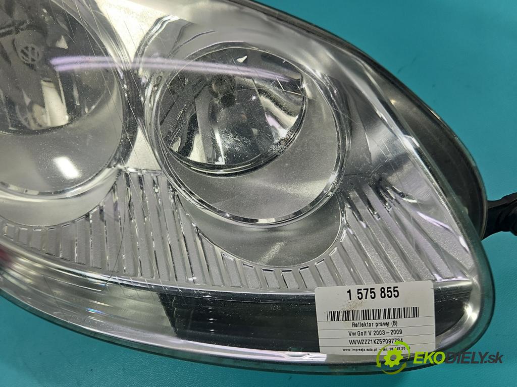 Vw Golf V 2003-2009 1.9 tdi 105 HP manual 77 kW 1896 cm3 5- Reflektor: pravý  (Svetlo predné pravé)