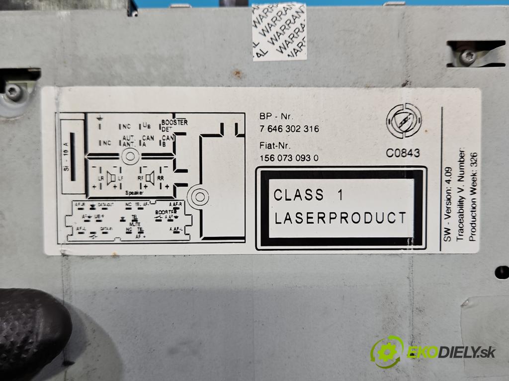 Alfa romeo 159 1.9 jtd 150 HP manual 110 kW 1910 cm3 4- Radio originál 7646302316