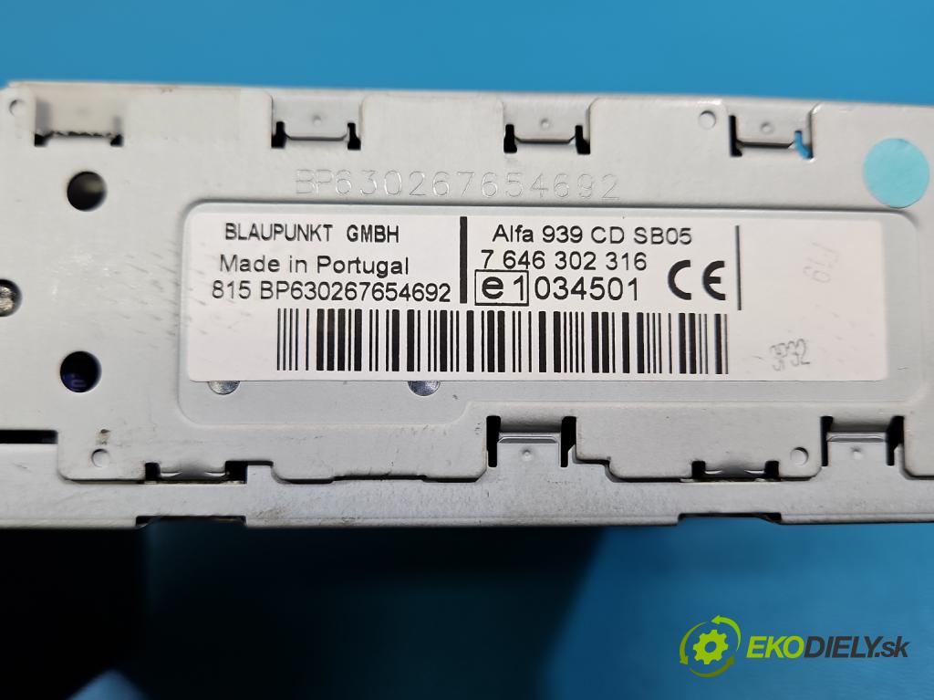 Alfa romeo 159 1.9 jtd 150 HP manual 110 kW 1910 cm3 4- Radio originál 7646302316