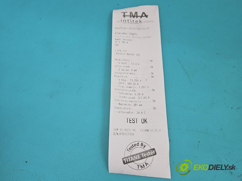 Renault Master III 2010-2024 2.3 dci 131 HP manual 96 kW 2299 cm3 5- Alternator 231008137R (Alternátor)