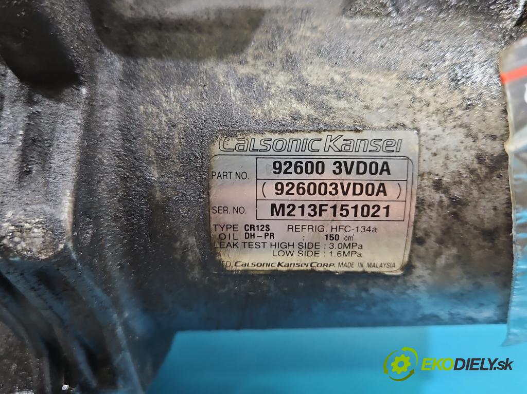 Nissan Juke I 2010-2019 1.5 dci K9K 110 HP manual 81 kW 1461 cm3 5- Kompresor: klimatizácie 92600-3VD0A (Kompresor klimatizácie)