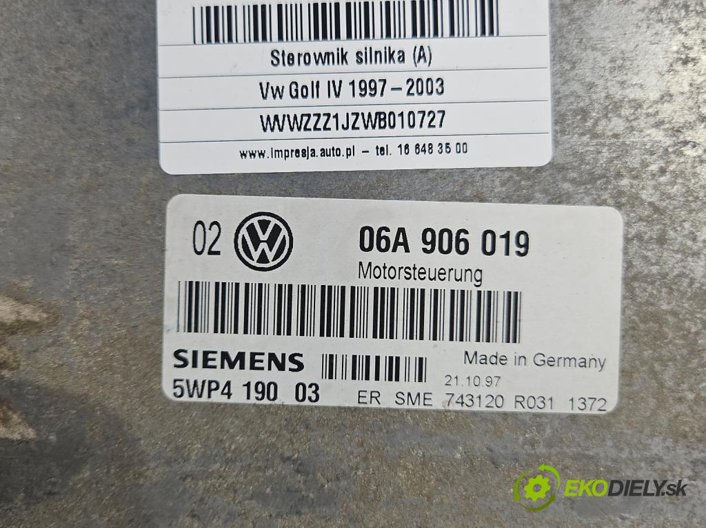 Vw Golf IV 1997-2003 1.6 SR 101 HP manual 74 kW 1595 cm3 5- riadiaca jednotka motora 06A906019