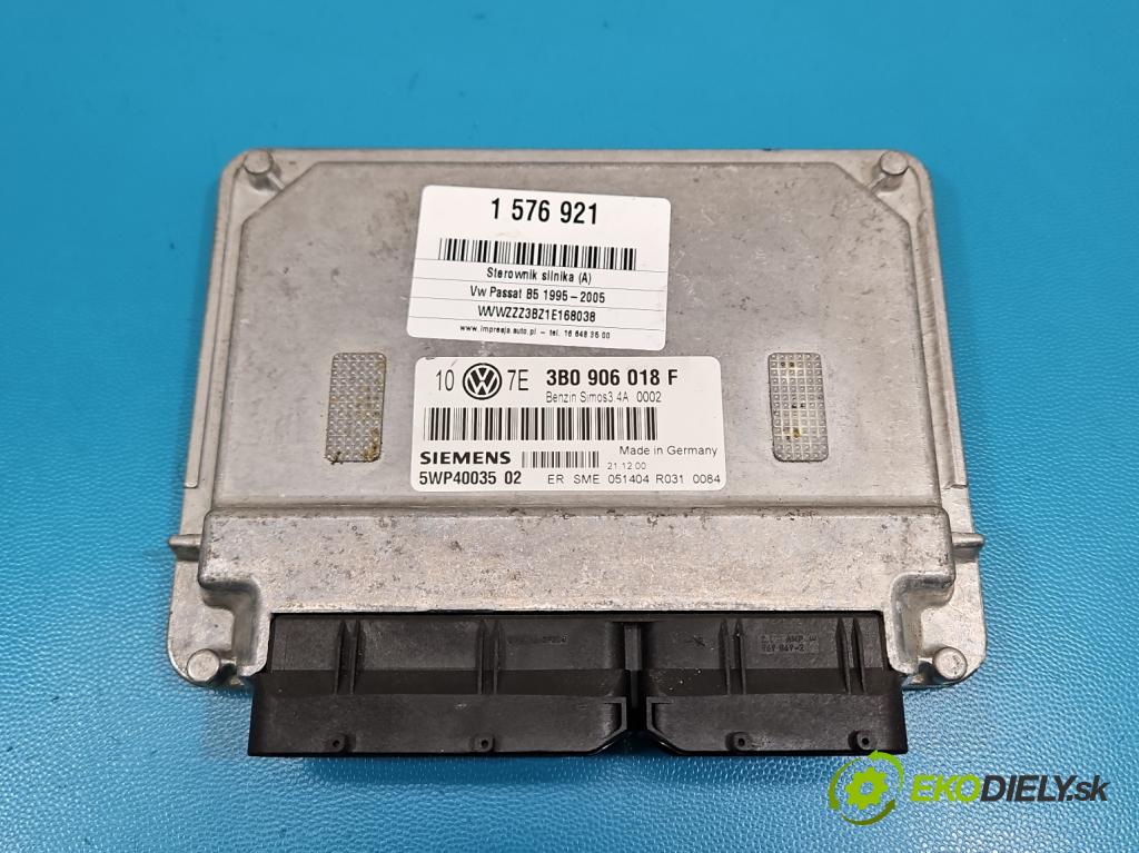 Vw Passat B5 1995-2005 1.6 8V 102 hp manual 75 kW 1595 cm3 5- řídící jednotka motoru 3B0906018F
