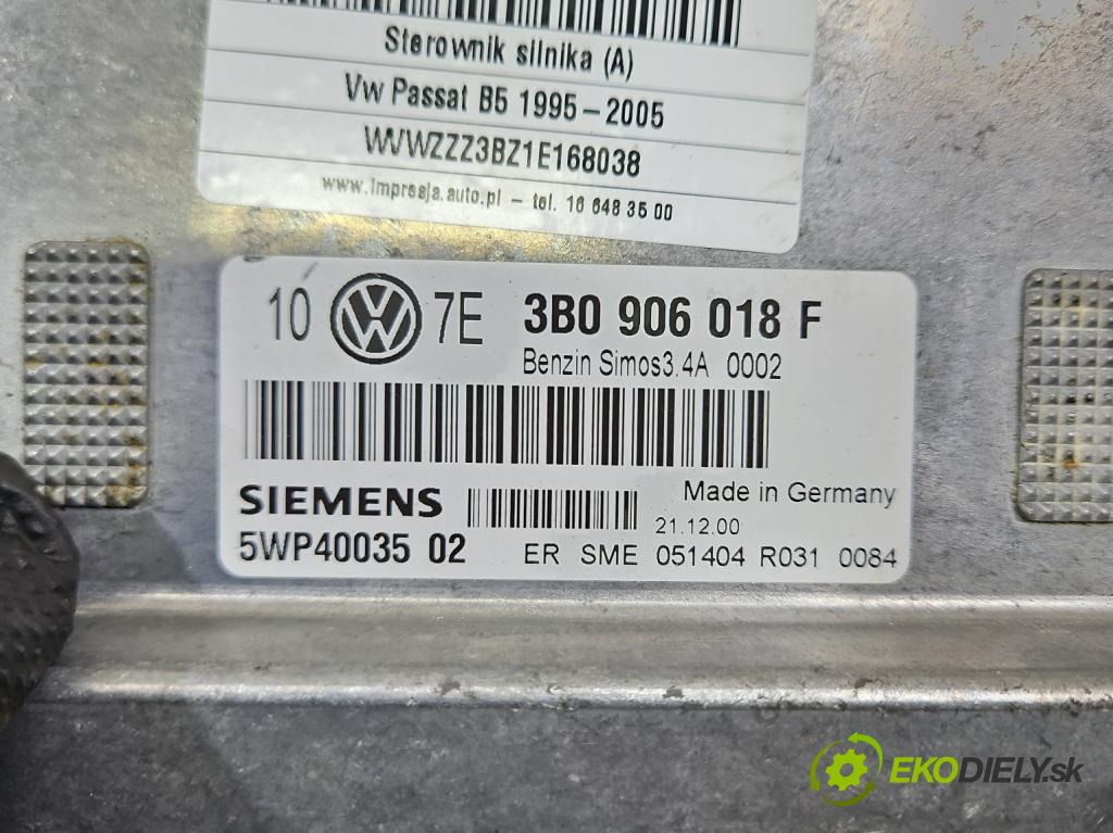 Vw Passat B5 1995-2005 1.6 8V 102 hp manual 75 kW 1595 cm3 5- řídící jednotka motoru 3B0906018F