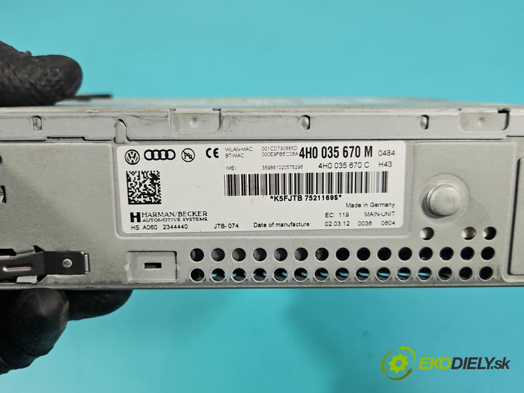 Audi A8 D4 2009-2017 2.0 TFSI 211KM automatic 155 kW 1984 cm3 4- Navigace: čtečka 4H0035670M