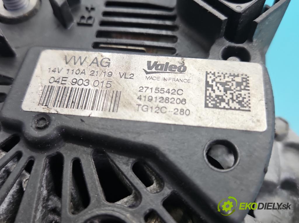 Skoda Fabia III 2014- 2021 1.0 TSI 95 hp manual 70 kW 999 cm3 5- Alternator 04E903015 (Alternátor)