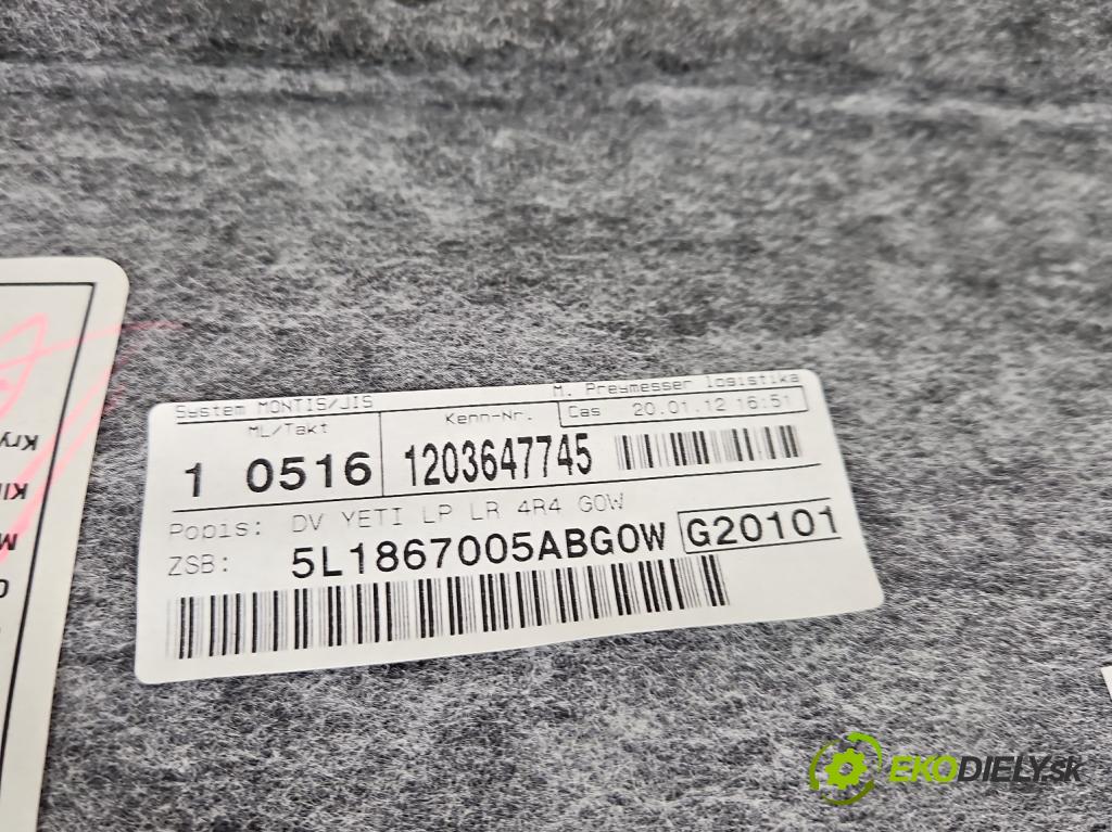 Skoda Yeti 2009-2017 2.0 tdi 110 HP manual 81 kW 1968 cm3 5- Čalounictví: dvere predné ľavé 5L1867005AB