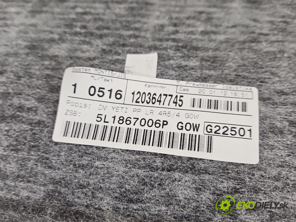 Skoda Yeti 2009-2017 2.0 tdi 110 hp manual 81 kW 1968 cm3 5- Tapacír: dveře přední pravé 5L1867006P