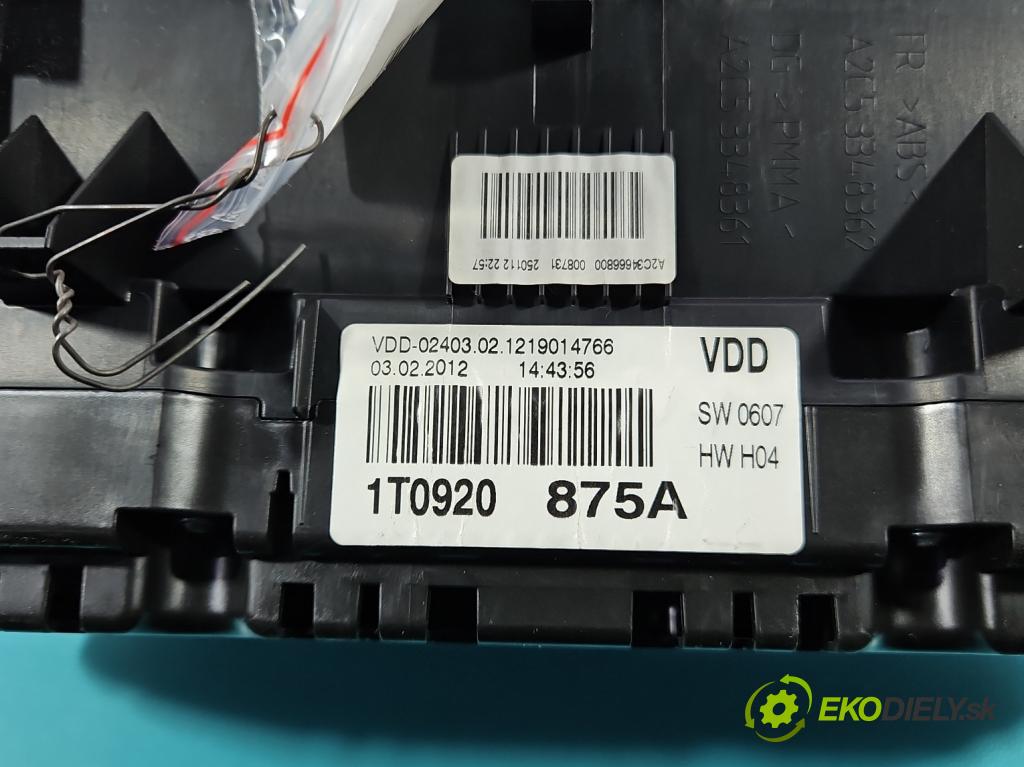 Vw Touran I 2003-2015 2.0 tdi 140 HP manual 103 kW 1968 cm3 5- prístrojovka/ budíky 1T0920875A (Prístrojová doska)