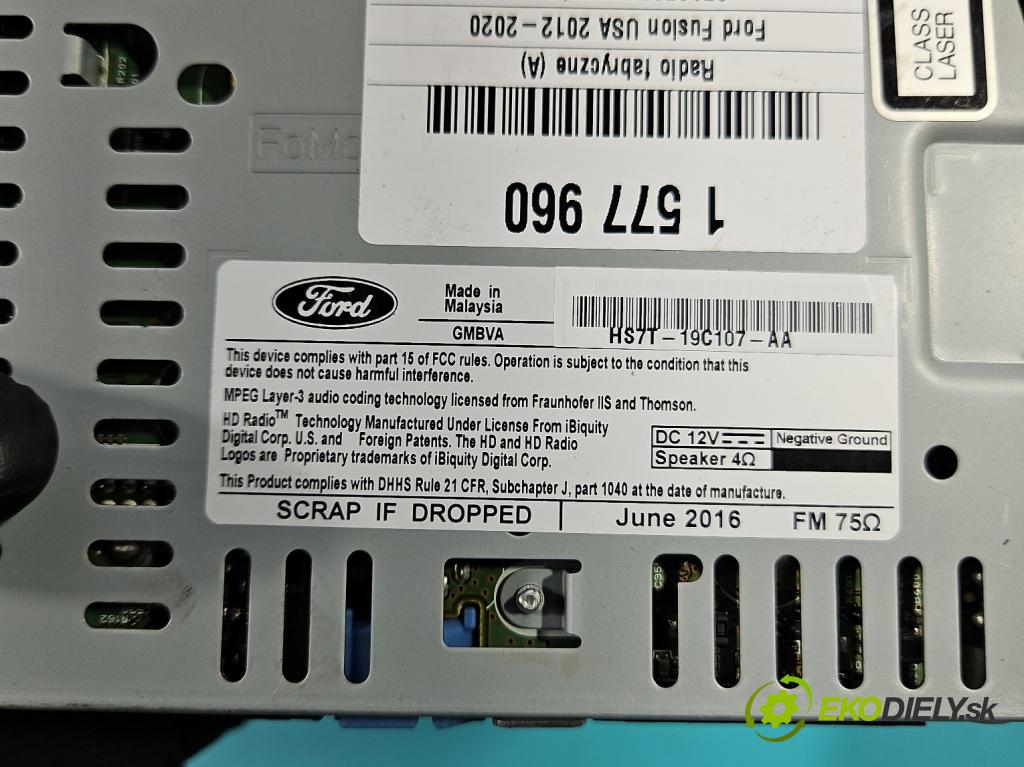 Ford Fusion USA 2012-2020 2.0 EcoBoost: 241KM automatic 177 kW 1999 cm3 4- Radio originál HS7T-19C107-AA