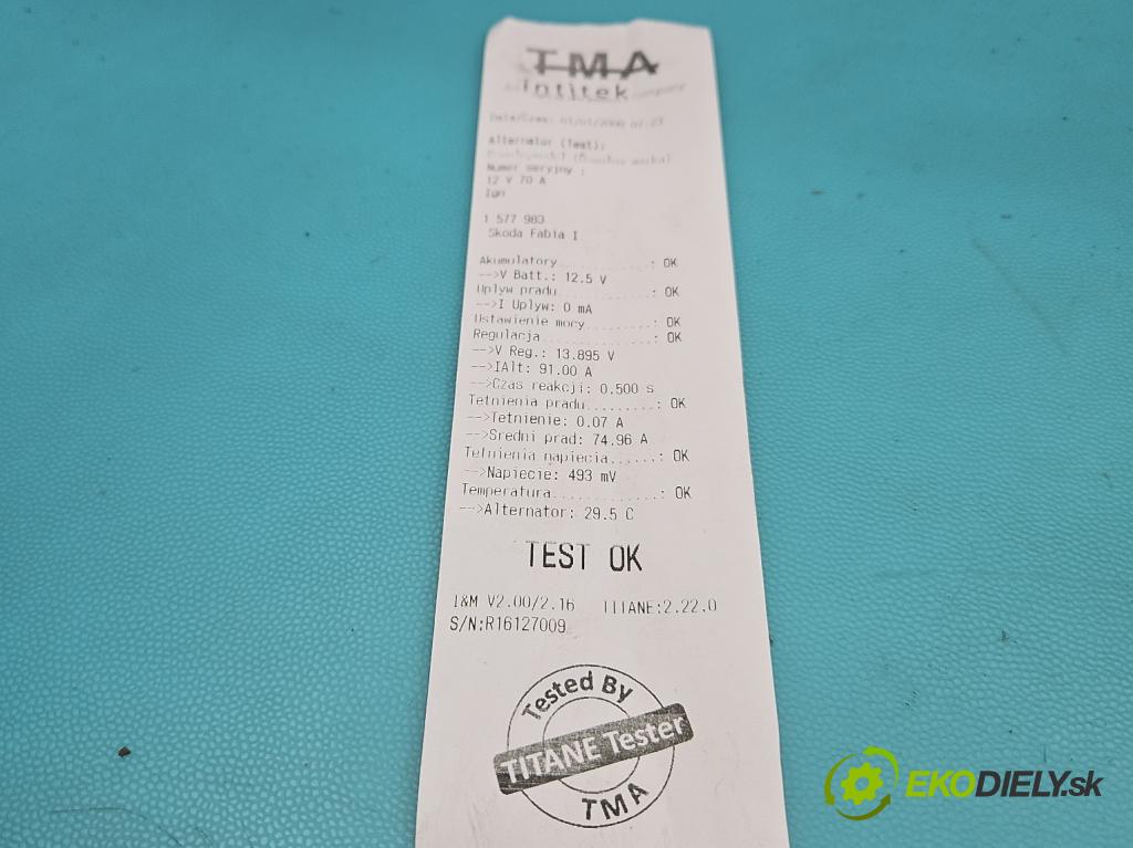 Skoda Fabia I 1999-2007 1.4 mpi 68 hp manual 50 kW 1397 cm3 5- Alternator 047903015Q (Alternátor)