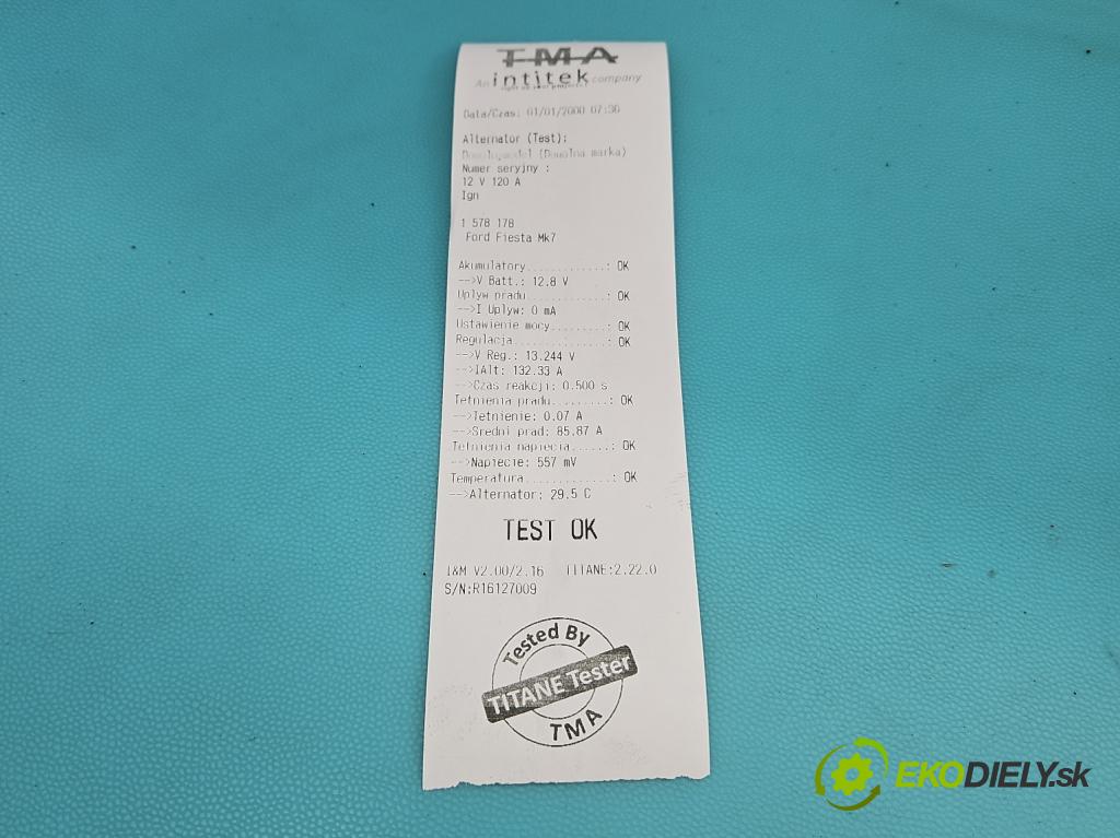 Ford Fiesta Mk7 2008-2017 1.2 16V 82 HP manual 60 kW 1242 cm3 3- Alternator 7G9N-10300-CC (Alternátor)
