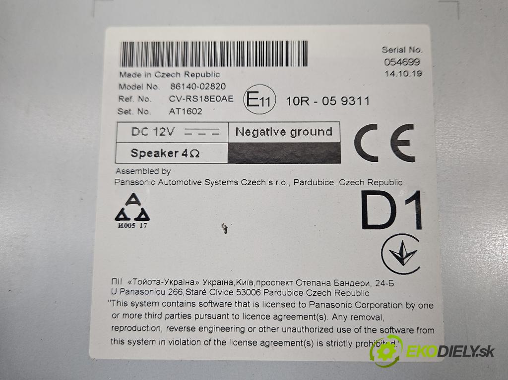 Toyota Corolla E21 2019- 1.8 16V 98 HP automatic 72 kW 1798 cm3 4- Radio originál 86140-02820