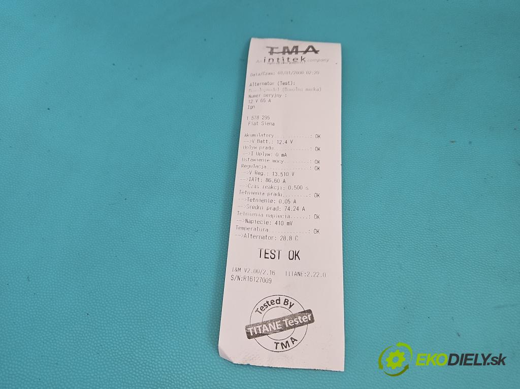 Fiat Siena 1.2 8V 73 HP manual 54 kW 1242 cm3 4- Alternator  (Alternátor)