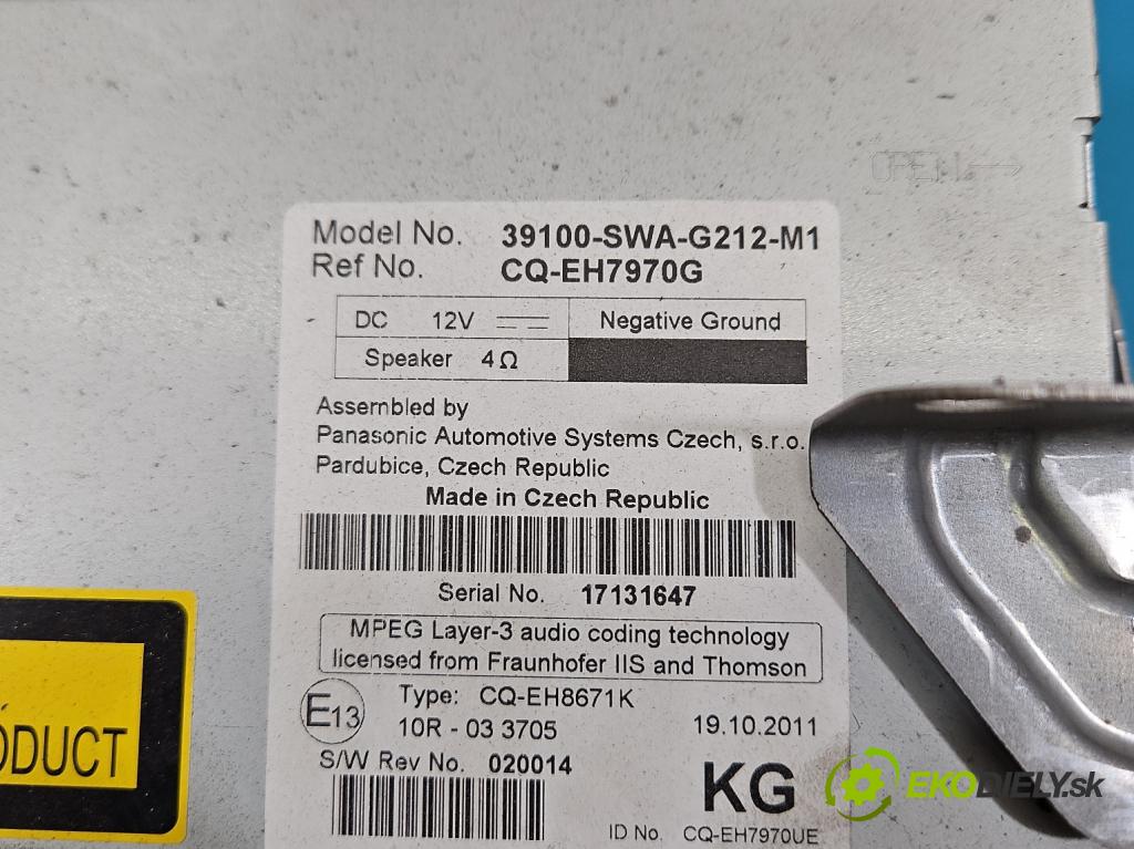 Honda CR-V III 2006-2011 2.2 i-CTDi 150 HP manual 110 kW 2199 cm3 5- Radio originál 39100-SWA-G212-M1