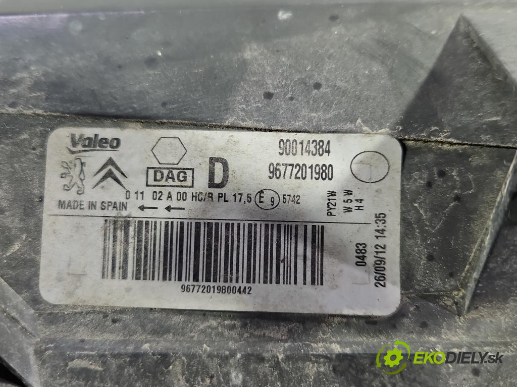 Citroen Berlingo II 2008-2018 1.6 hdi 75 HP manual 55 kW 1560 cm3 5- Reflektor: pravý 9677201980 (Svetlo predné pravé)