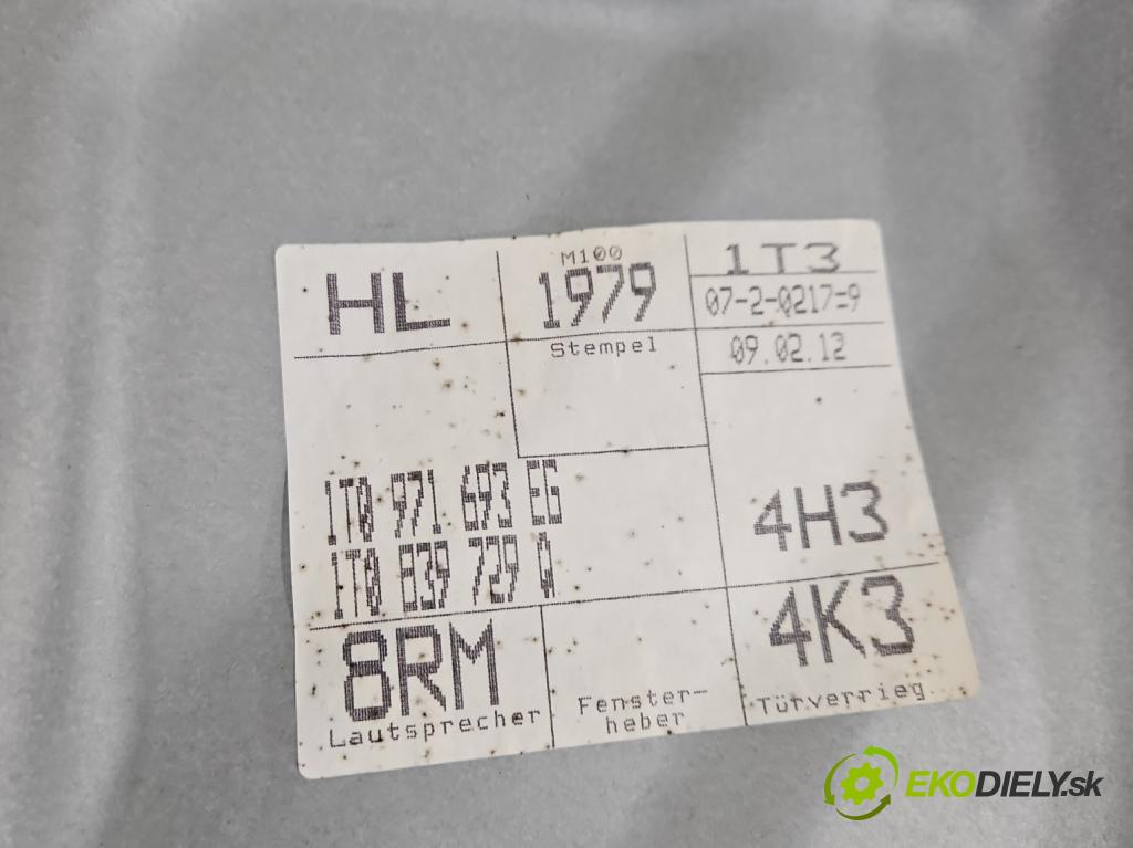 Vw Touran I 2003-2015 2.0 tdi 140 HP manual 103 kW 1968 cm3 5- mechanizmus okna zadné ľavý 1T0839755H