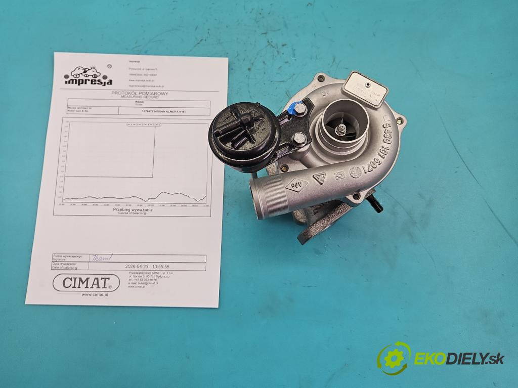 Nissan Almera N16 2000-2006 1.5 dci 82 HP manual 60 kW 1461 cm3 3- turbodúchadlo, turbo repasovaná 54359700002