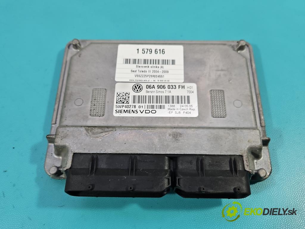 Seat Toledo III 2004-2009 1.6 SR 102 hp manual 75 kW 1595 cm3 5- řídící jednotka motoru 06A906033FH