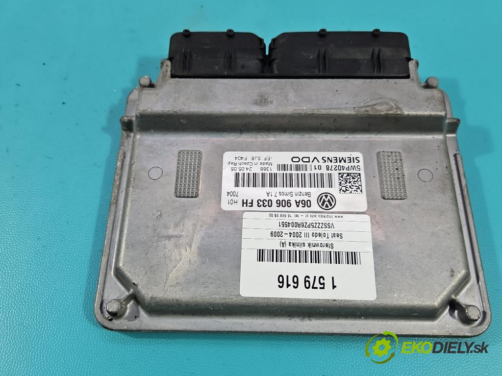 Seat Toledo III 2004-2009 1.6 SR 102 hp manual 75 kW 1595 cm3 5- řídící jednotka motoru 06A906033FH