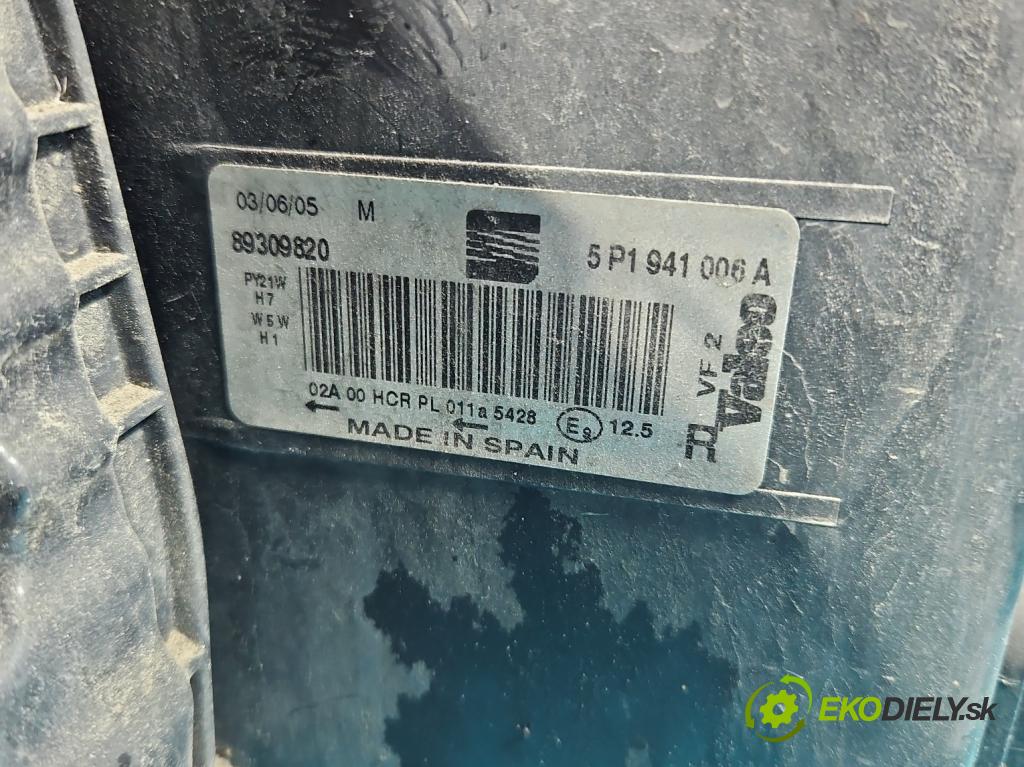Seat Toledo III 2004-2009 1.6 SR 102 HP manual 75 kW 1595 cm3 5- Reflektor: pravý 5P1941006A (Svetlo predné pravé)