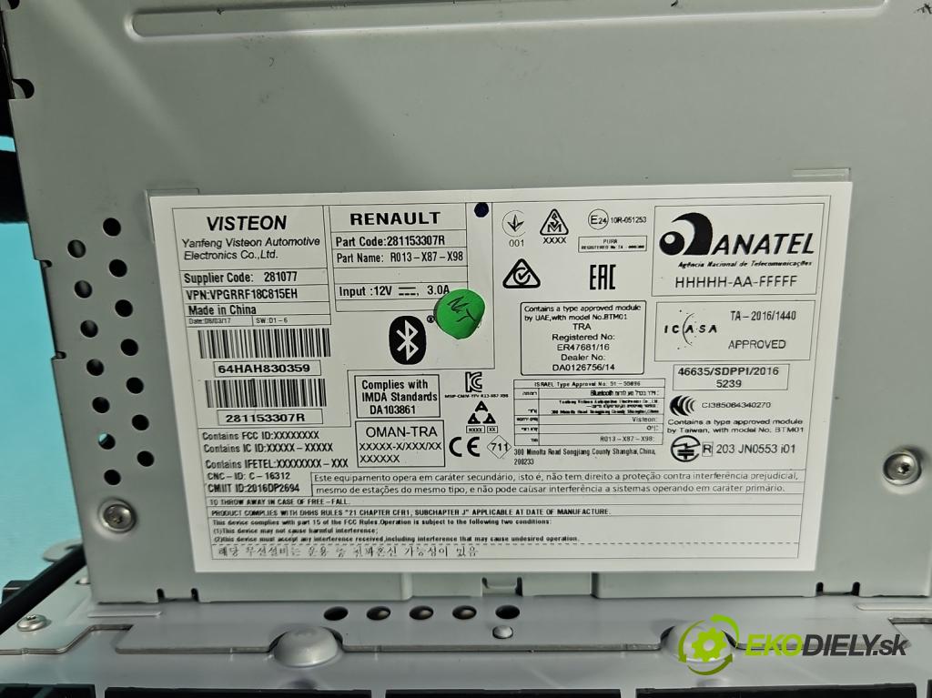 Renault Clio IV 2012-2020 1.2 16V 73 HP manual 54 kW 1149 cm3 5- Radio originál 281153307R