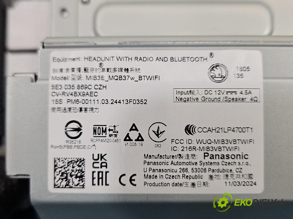 Skoda Octavia IV 2019- 2.0 tdi 116 HP manual 85 kW 1968 cm3 5- Radio originál 5E3035869C