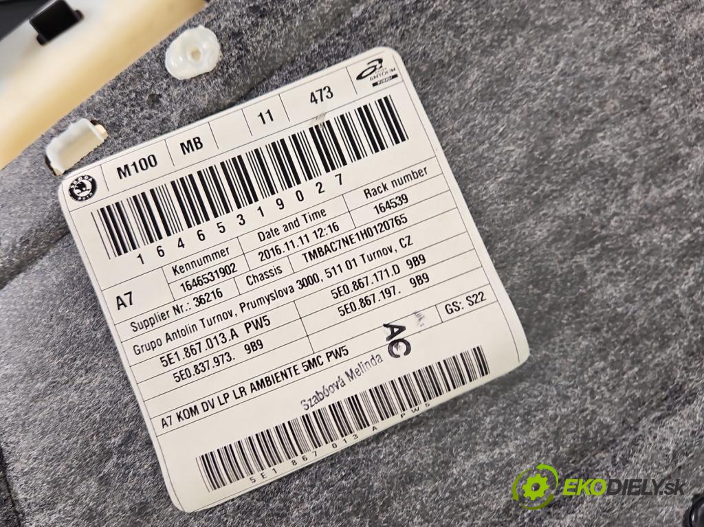 Skoda Octavia III 2013- 1.4 TSI 150 HP manual 110 kW 1395 cm3 5- Čalounictví: dvere predné ľavé