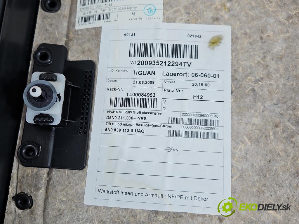 Vw Tiguan I 2007-2016 1.4 TSI 150 HP manual 110 kW 1390 cm3 5- Čalounictví: dvere zadné ľavé 5N0839113S