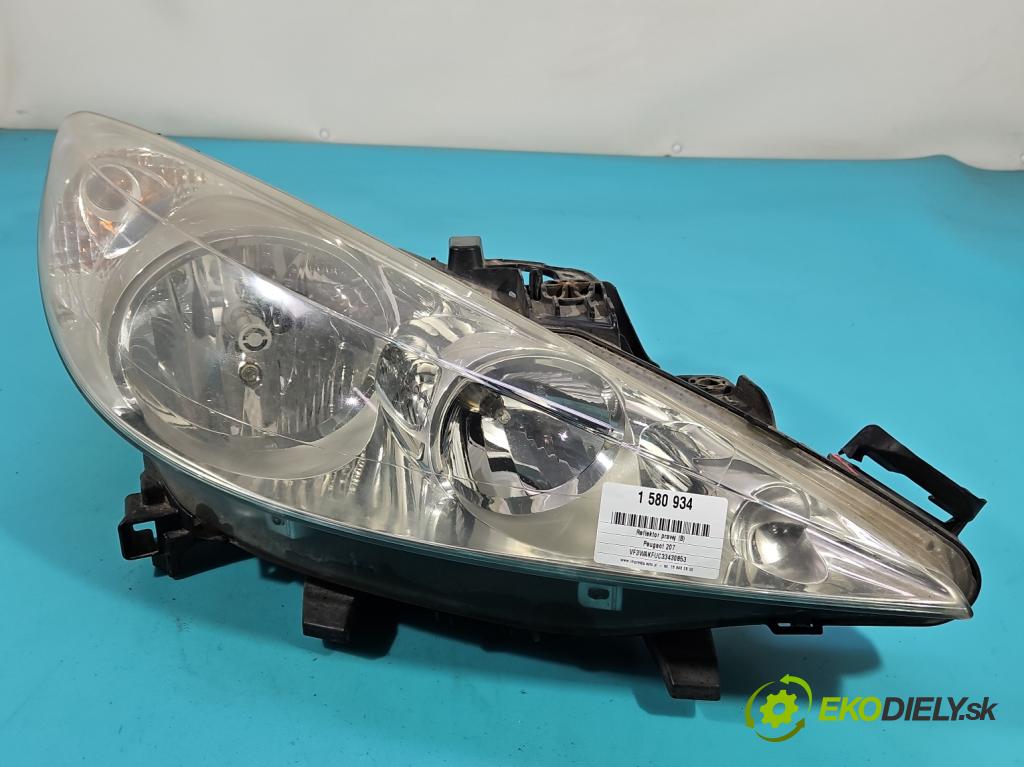 Peugeot 207 1.4 16V 88 hp manual 65 kW 1360 cm3 3- světlo pravý 9649986180 (Pravé přední světlo)