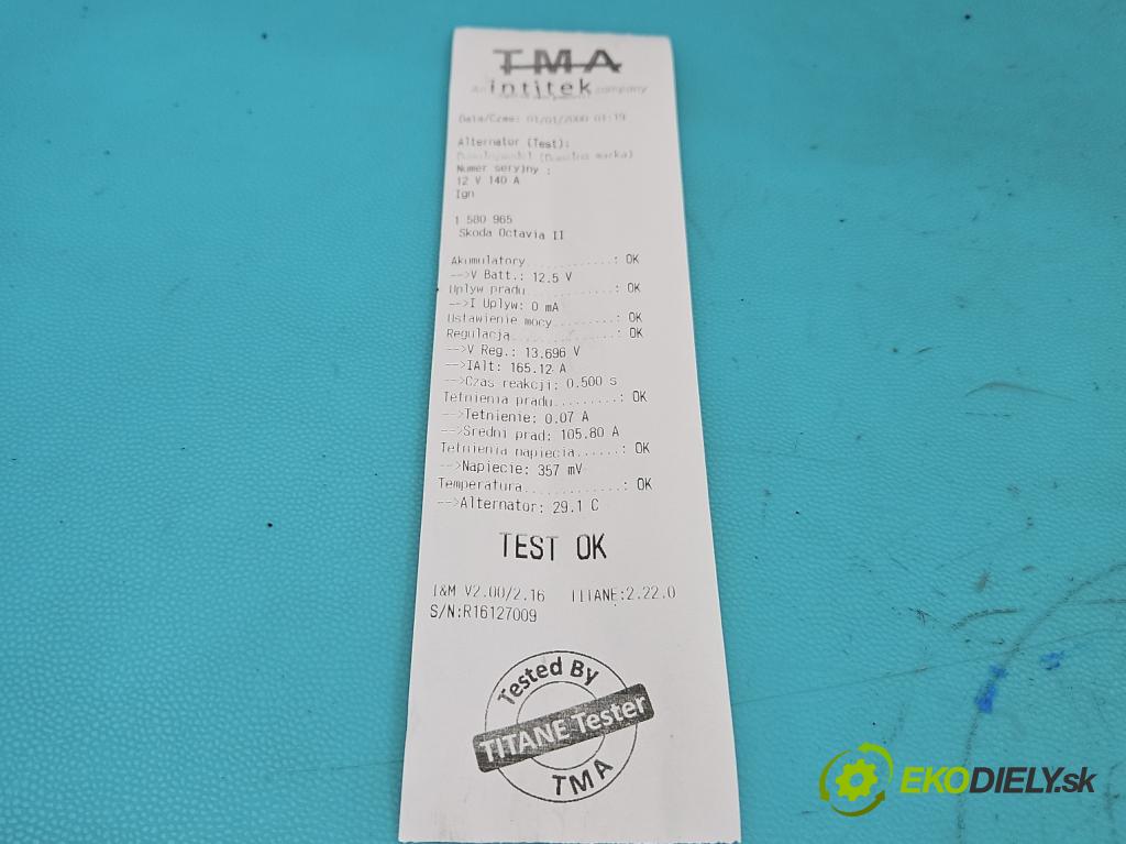 Skoda Octavia II 2004-2013 1.9 tdi 105 HP manual 77 kW 1896 cm3 5- Alternator 06F903023F (Alternátor)